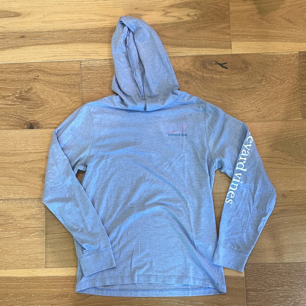 Vineyard Vines Light Heather Blue Hooded Long Sleeve Top